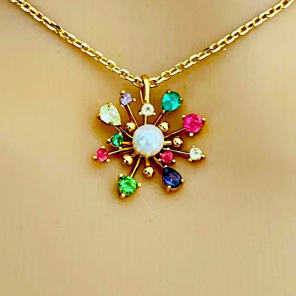 New Kate Spade Gold-Tone Multicolor Flower  Pendant - Picture 8 of 9